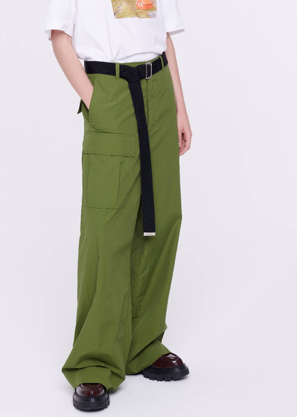 Plan C PANTALONI CARGO VERDE MILITARE CON CINTURA Presa