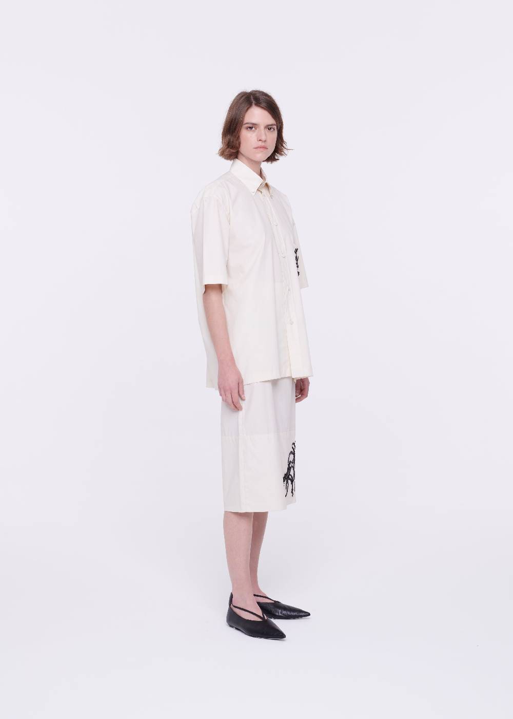 Plan C CAMICIA IN COTONE TECNICO CON RICAMO IN PAILLETTES Nuova
