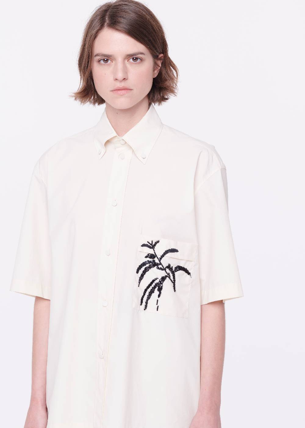Plan C CAMICIA IN COTONE TECNICO CON RICAMO IN PAILLETTES Nuova
