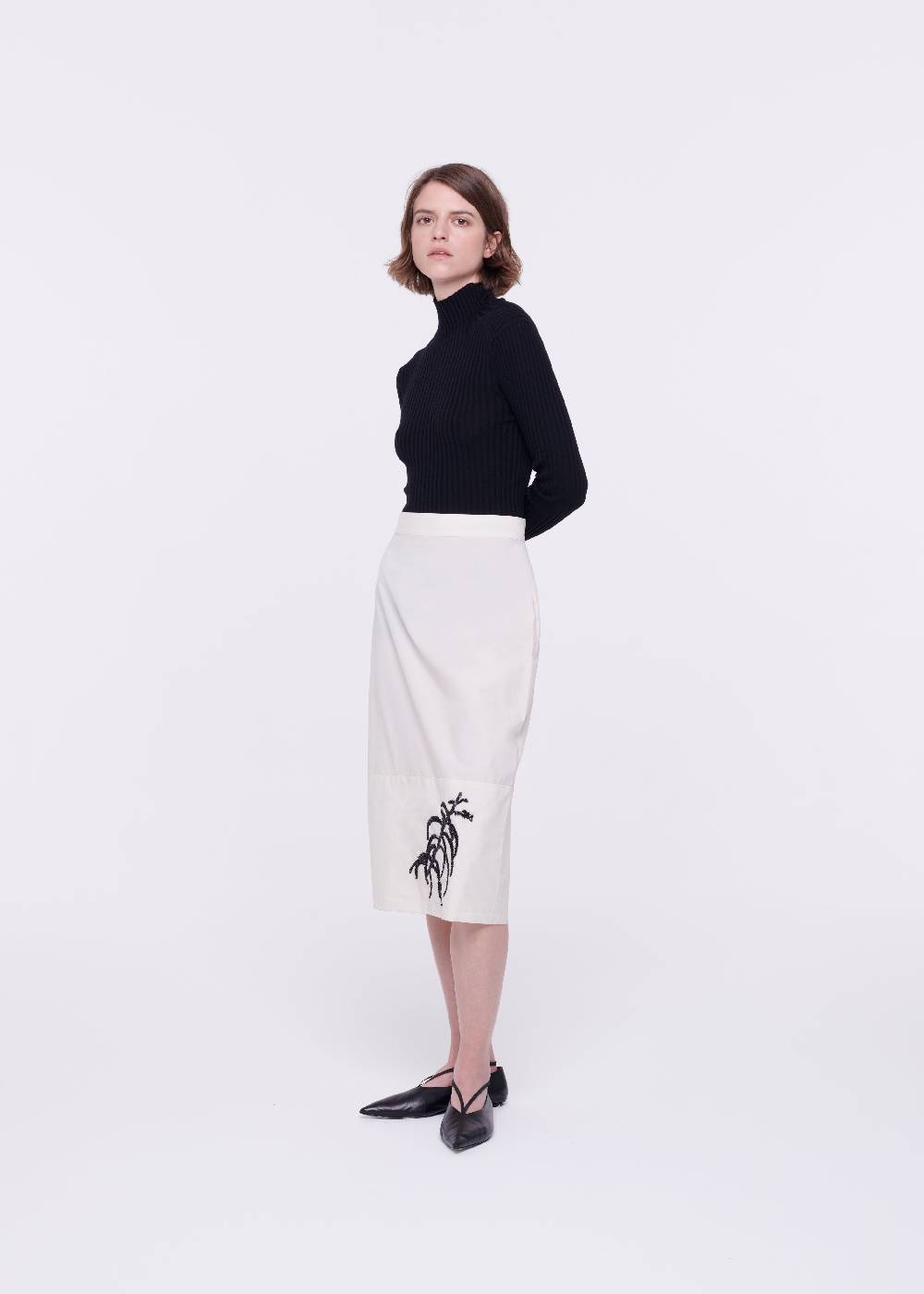 Plan C GONNA MIDI IN COTONE TECNICO CON RICAMO IN PAILLETTES Moda