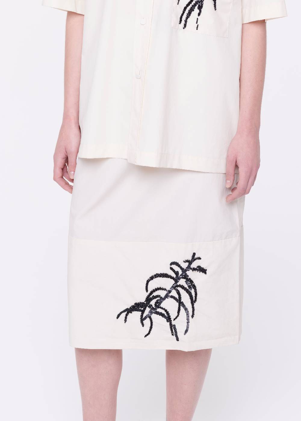 Plan C GONNA MIDI IN COTONE TECNICO CON RICAMO IN PAILLETTES Moda