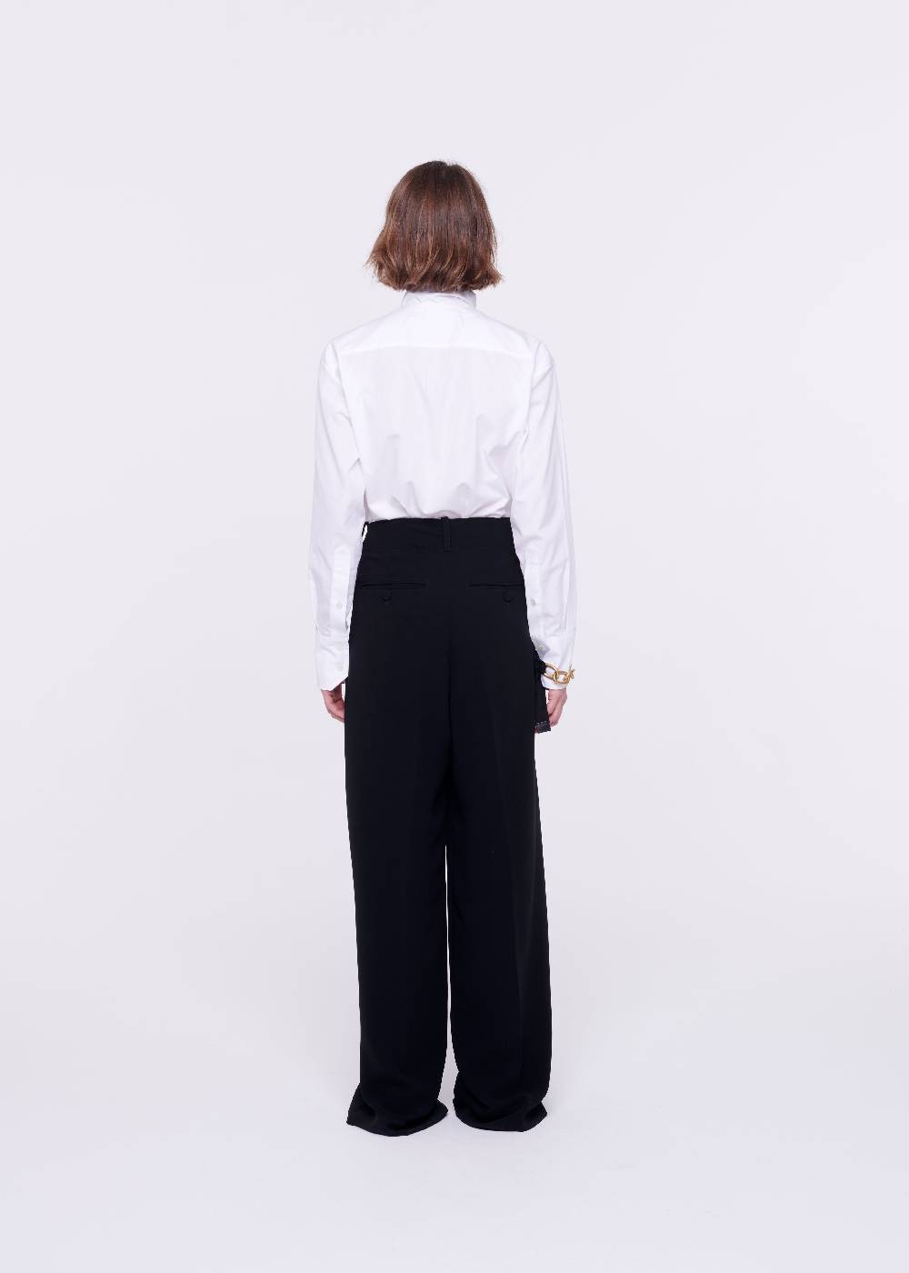 Plan C PANTALONI NERI A GAMBA AMPIA IN CADY Nuovo