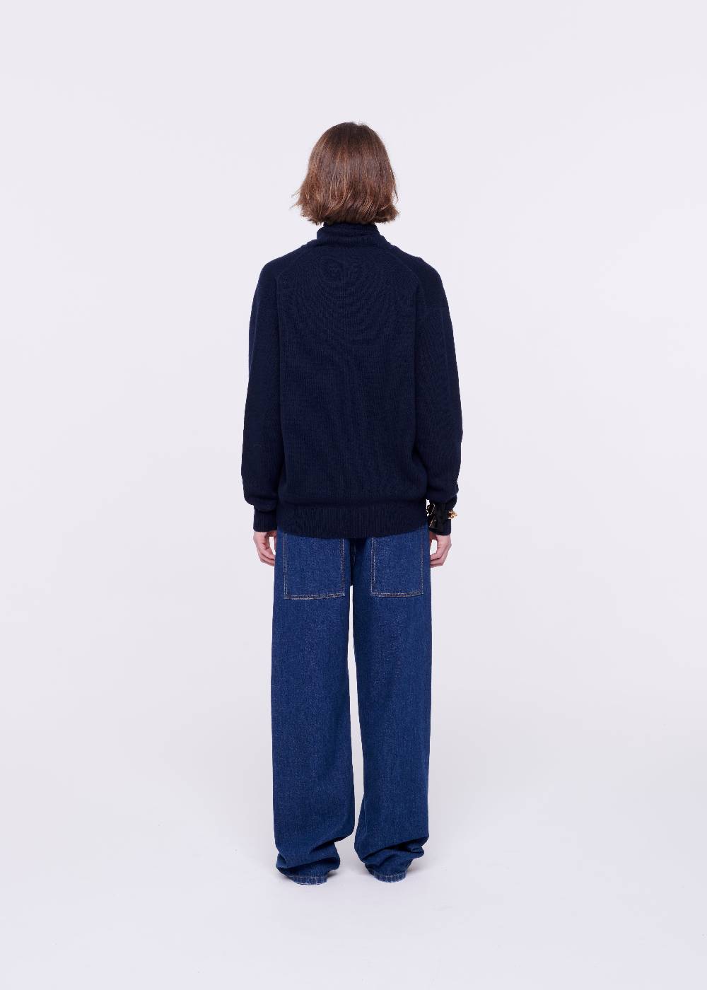 Plan C MAGLIONE CON FOULARD NAVY IN LANA Affare Del Giorno