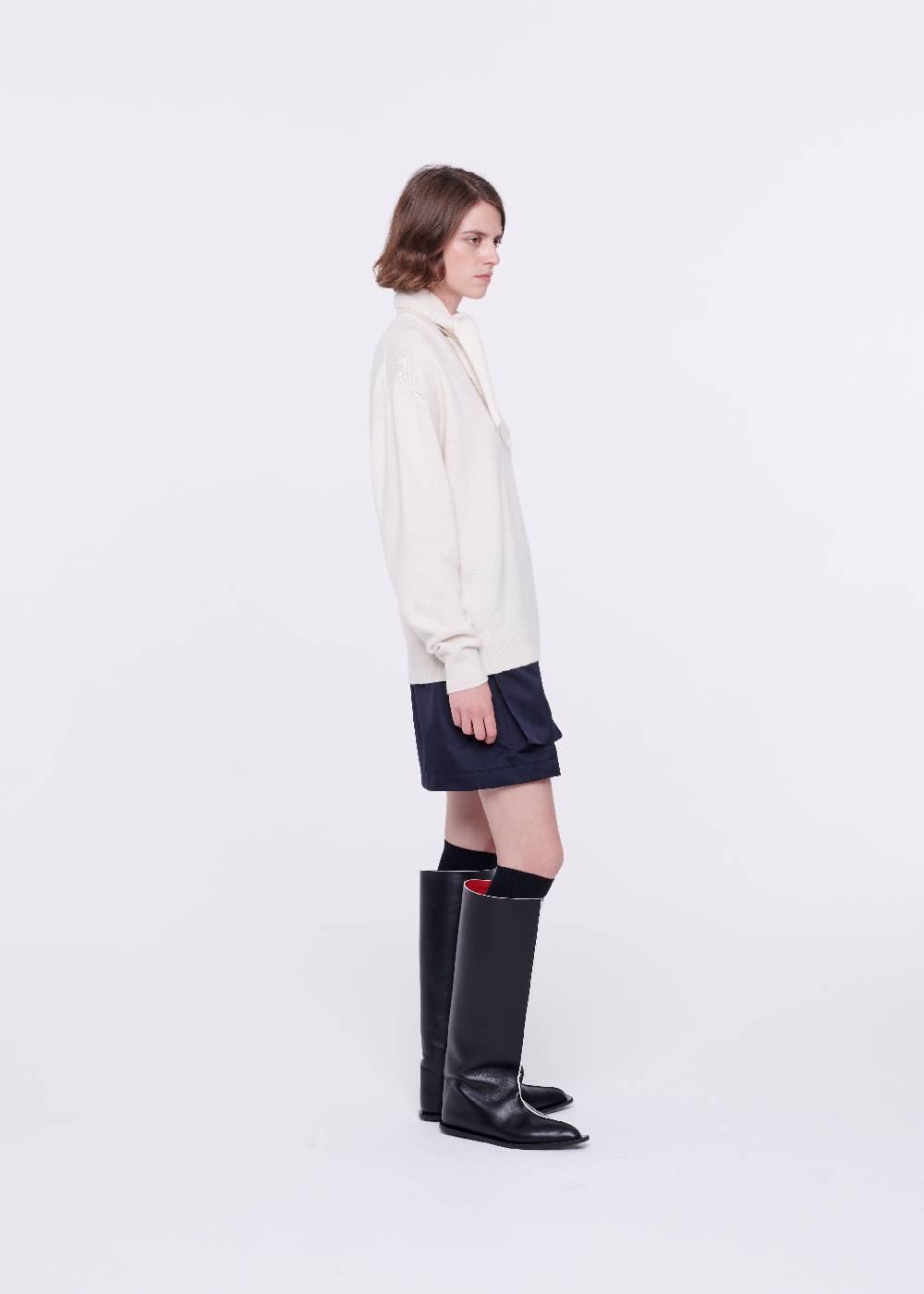 Plan C MAGLIONE CON SCIALLE IN LANA COLOR BURRO Vendita