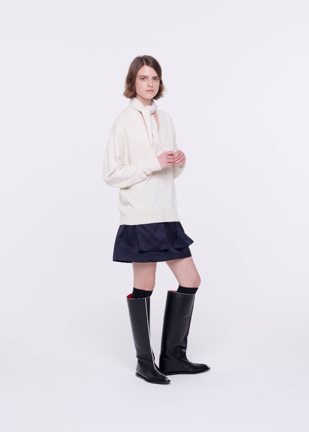 Plan C MAGLIONE CON SCIALLE IN LANA COLOR BURRO Vendita