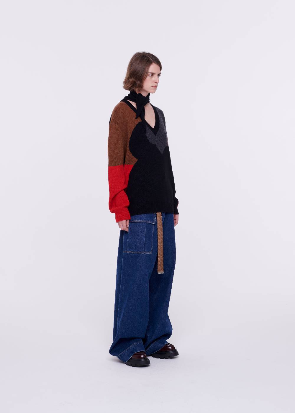 Plan C MAGLIONE CON SCIALLE IN LANA A TRAMA "FILIPPO" Sottocosto