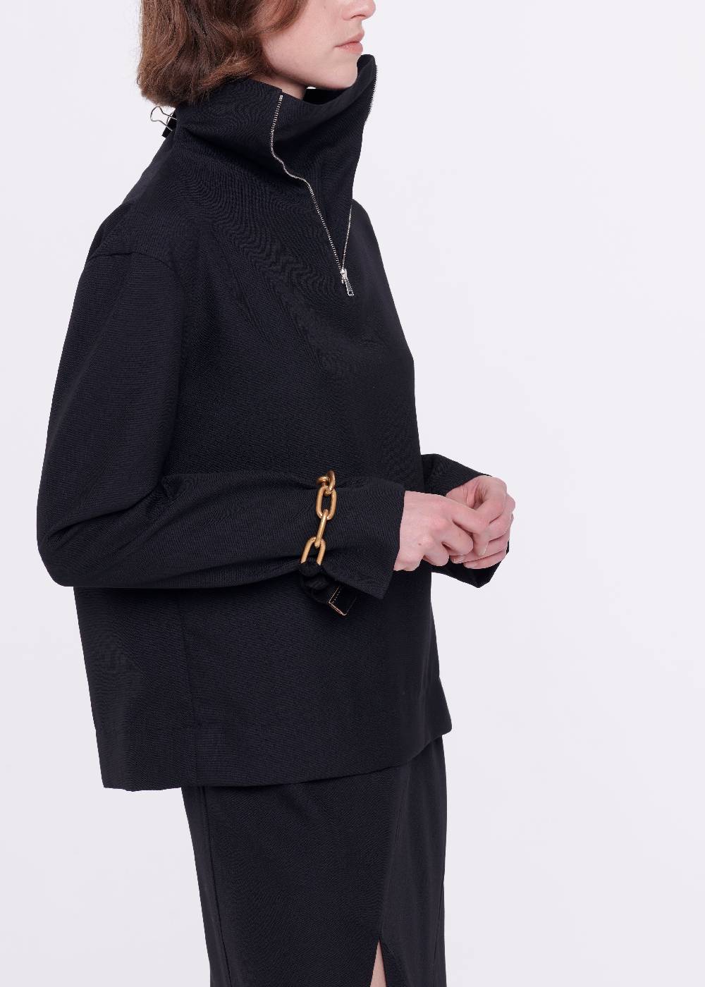 Plan C CAMICIA NERA IN LANA CON CERNIERA Vendite Flash