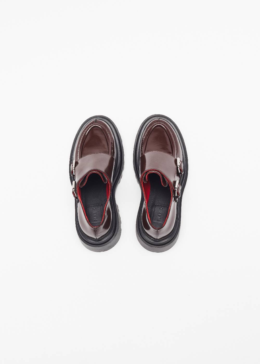 Plan C MOCASSINI BORDEAUX IN PELLE CON FIBBIE Nuovo