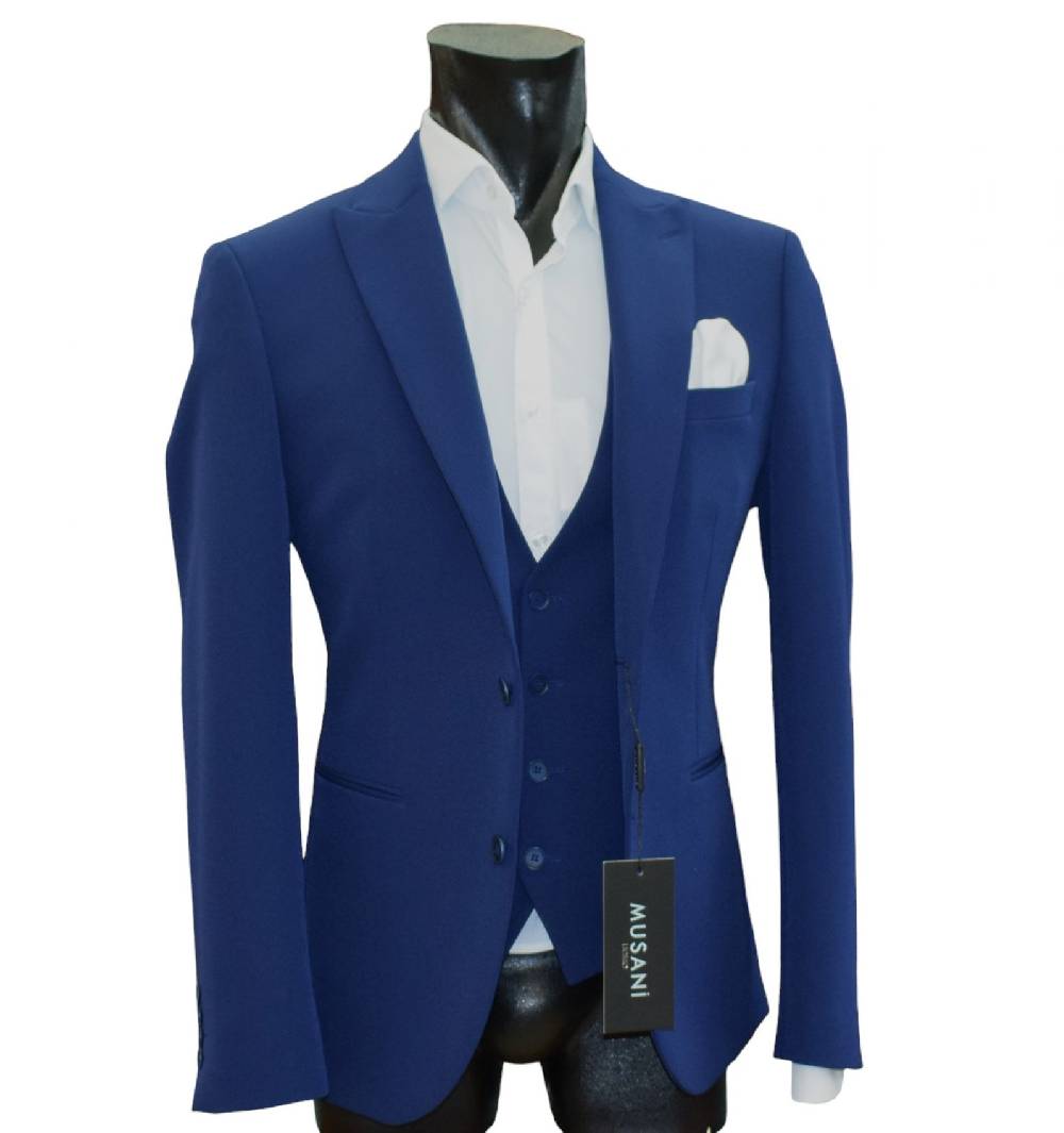 Musani Milano Cerimonia Abito musani bluette con gilet slim fit In Saldo
