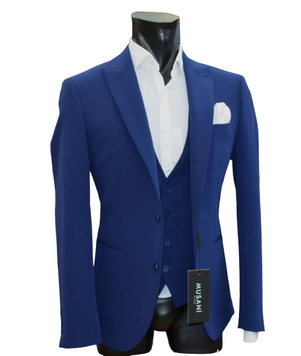 Musani Milano Cerimonia Abito musani bluette con gilet slim fit In Saldo