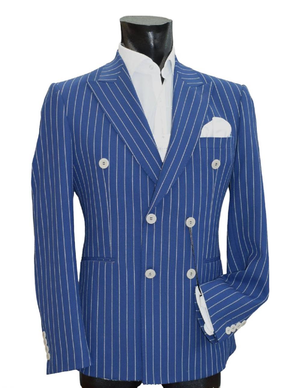 Musani Milano Cerimonia Abito musani bluette gessato a doppio petto slim fit Nuova