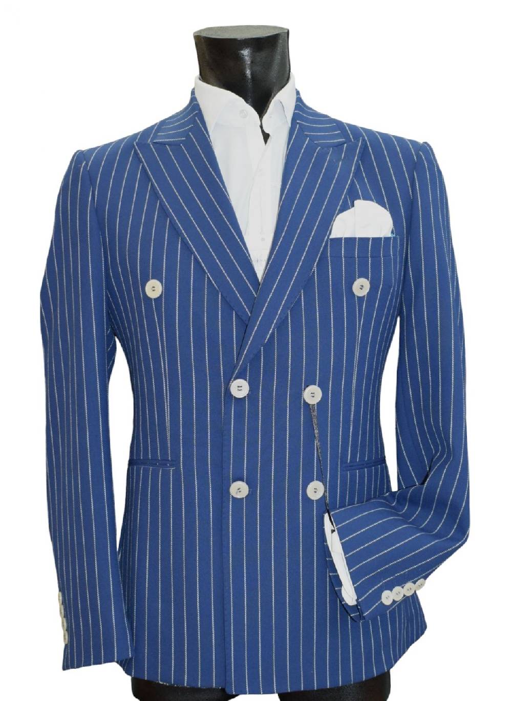 Musani Milano Cerimonia Abito musani bluette gessato a doppio petto slim fit Nuova