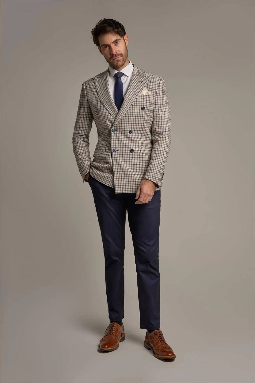House of Cavani Giacca beige quadri cavani slim fit a doppiopetto Affare Del Giorno