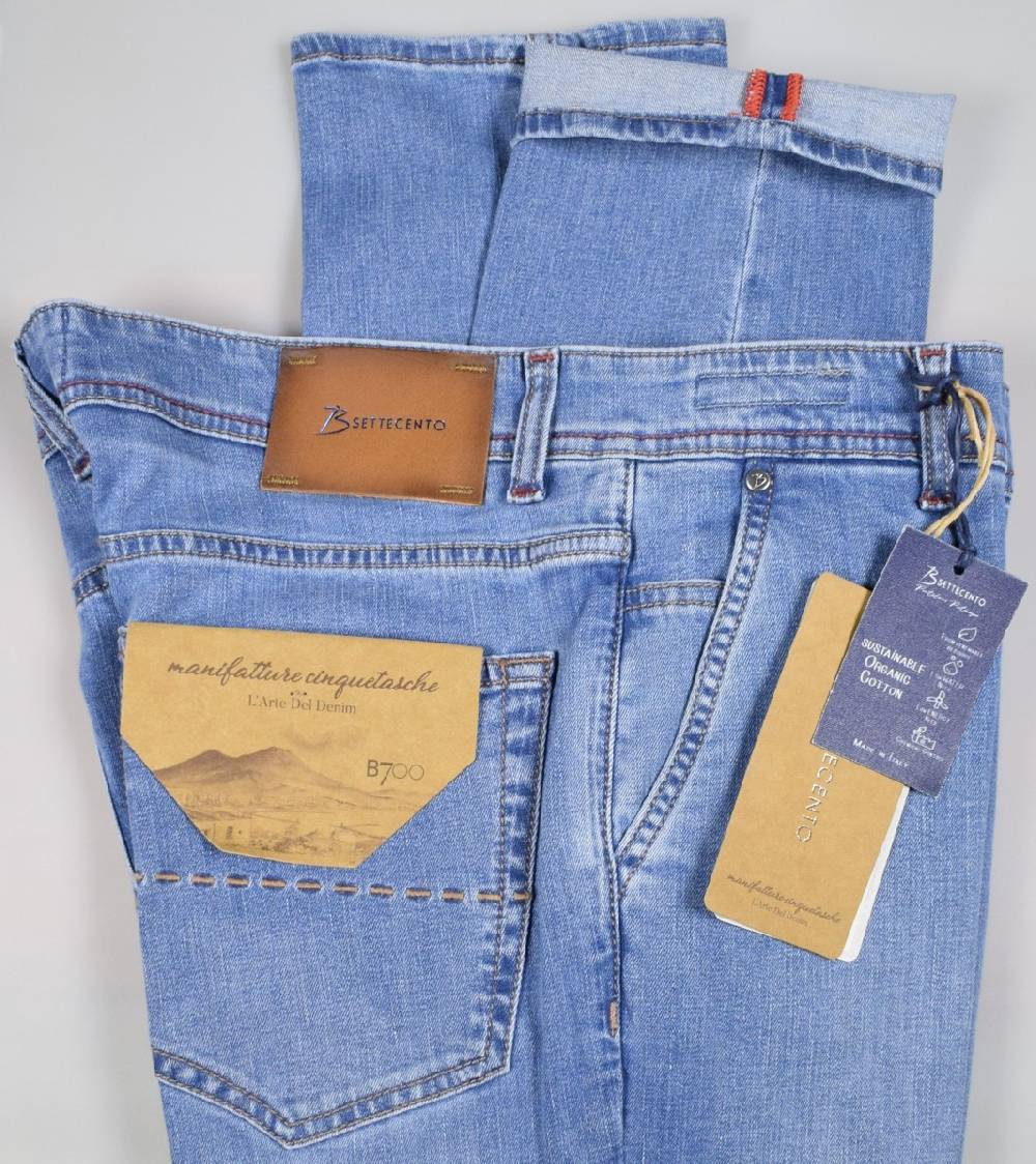 B Settecento Pantalone in denim stretch b700 slim fit lavaggio chiaro Acquista Ora