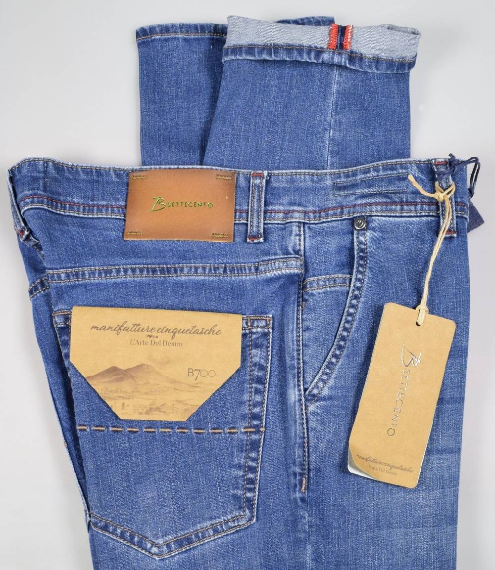 B Settecento Pantalone in denim stretch b700 slim fit lavaggio medio Consegna Veloce