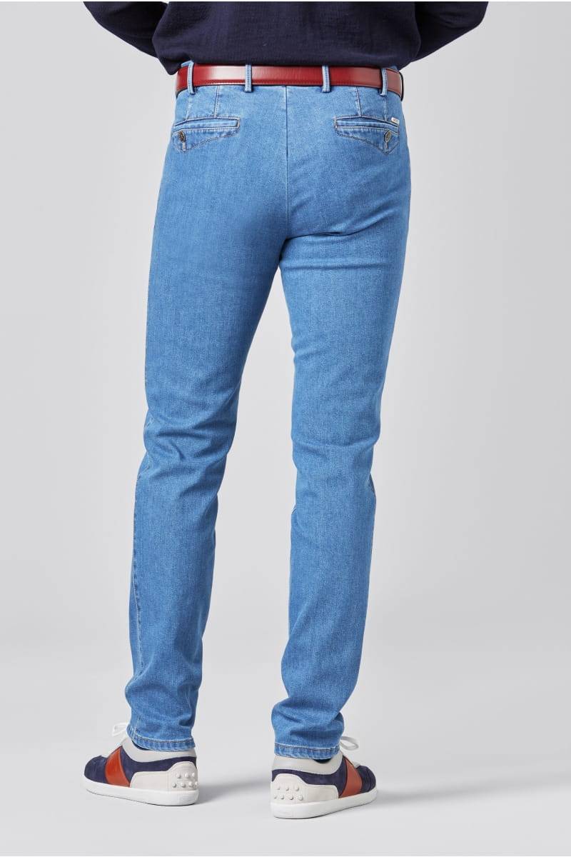 Meyer Cinque tasche in denim flex meyer blu medio stone modern fit Economico