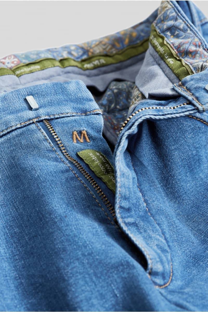Meyer Cinque tasche in denim flex meyer blu medio stone modern fit Economico