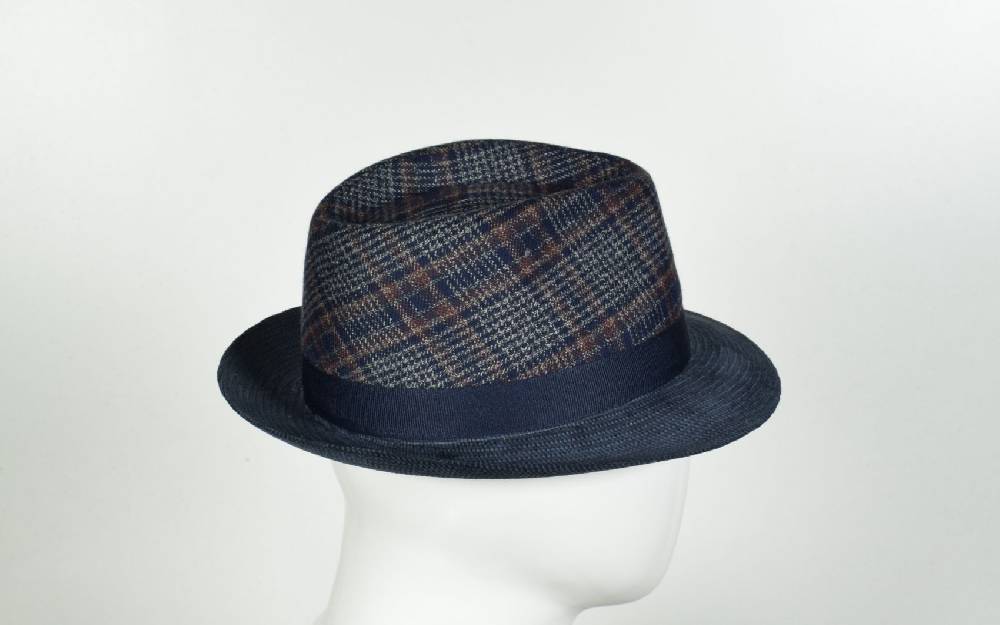 Panizza Cappello trilby panizza blu a quadri Vendita Calda