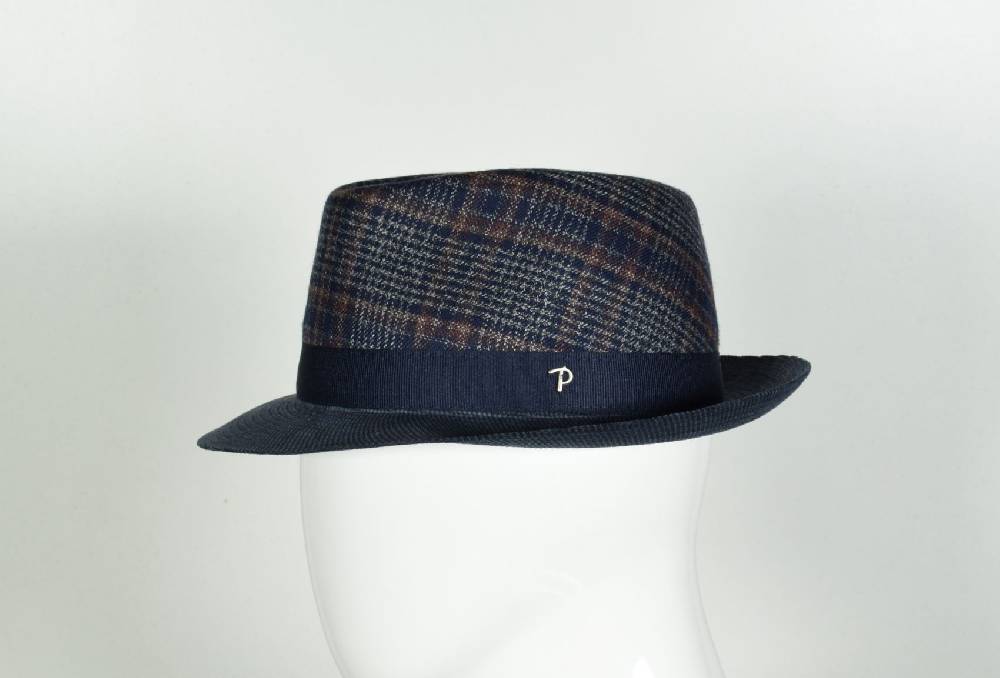 Panizza Cappello trilby panizza blu a quadri Vendita Calda
