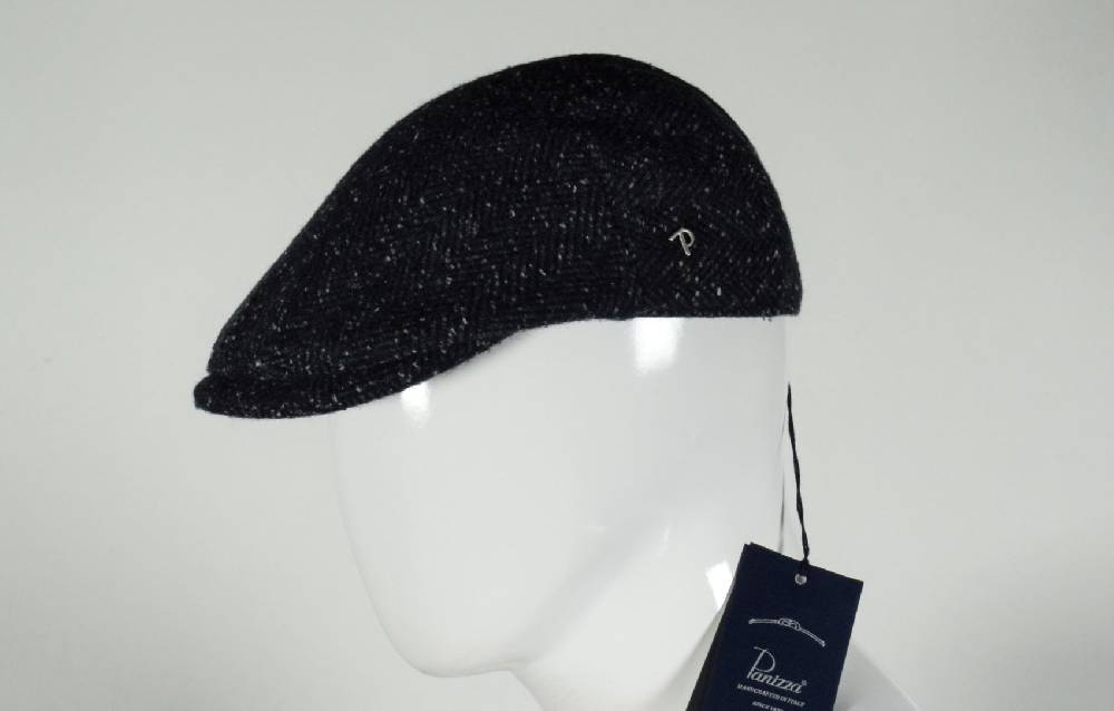 Panizza Berretto panizza blu spigato a tweed misto lana In Saldo