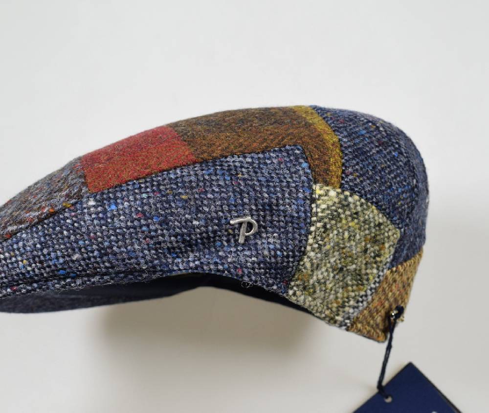 Panizza Berretto panizza blu a patchwork in lana donegal tweed Vendita