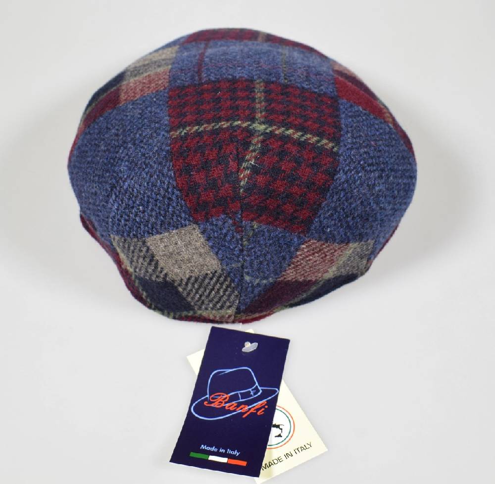 Imor di Banfi Cappello berretto imor blu a quadri in pura lana merino made in italy Promozione