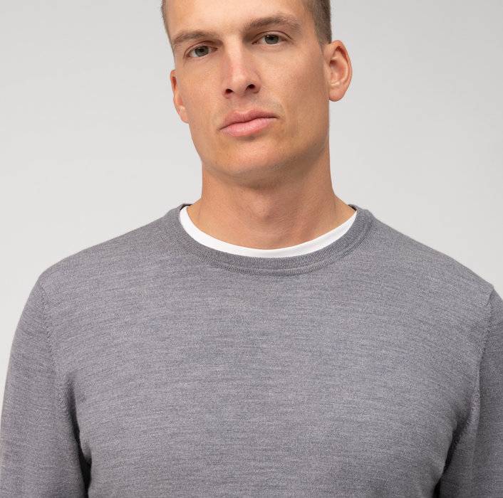 Olymp Girocollo olymp grigio medio lana merinos regular fit Sconto