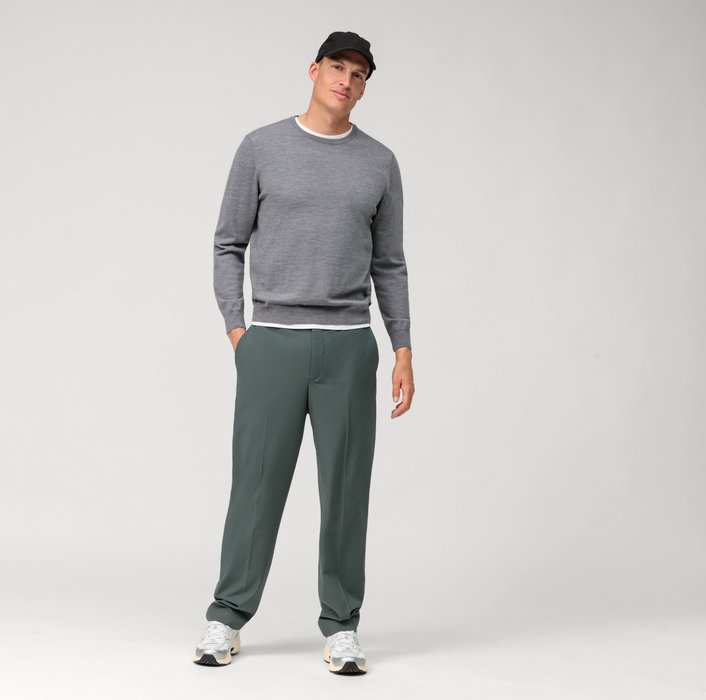 Olymp Girocollo olymp grigio medio lana merinos regular fit Sconto