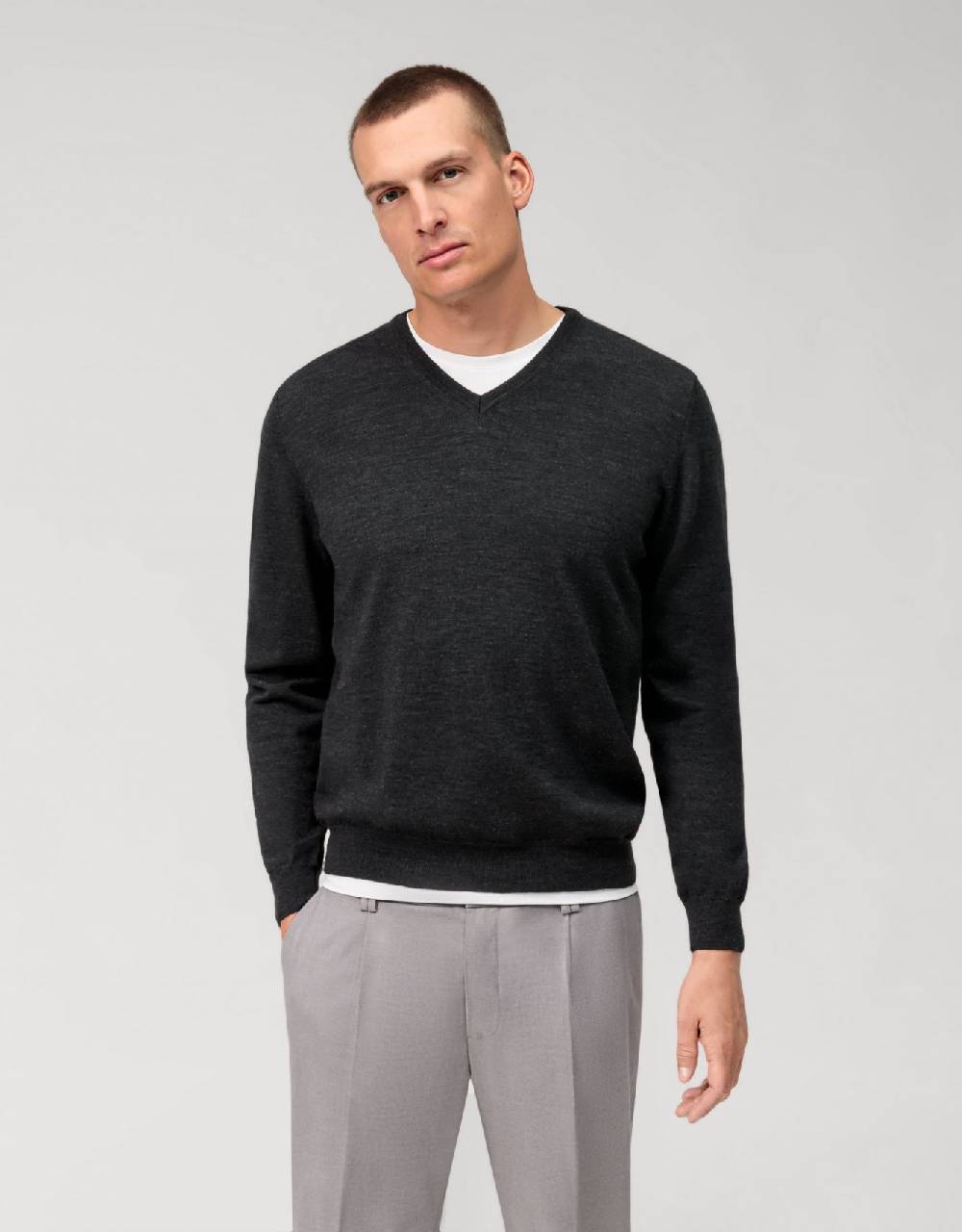 Olymp Pullover scollo a v grigio antracite olymp regular fit In Vendita