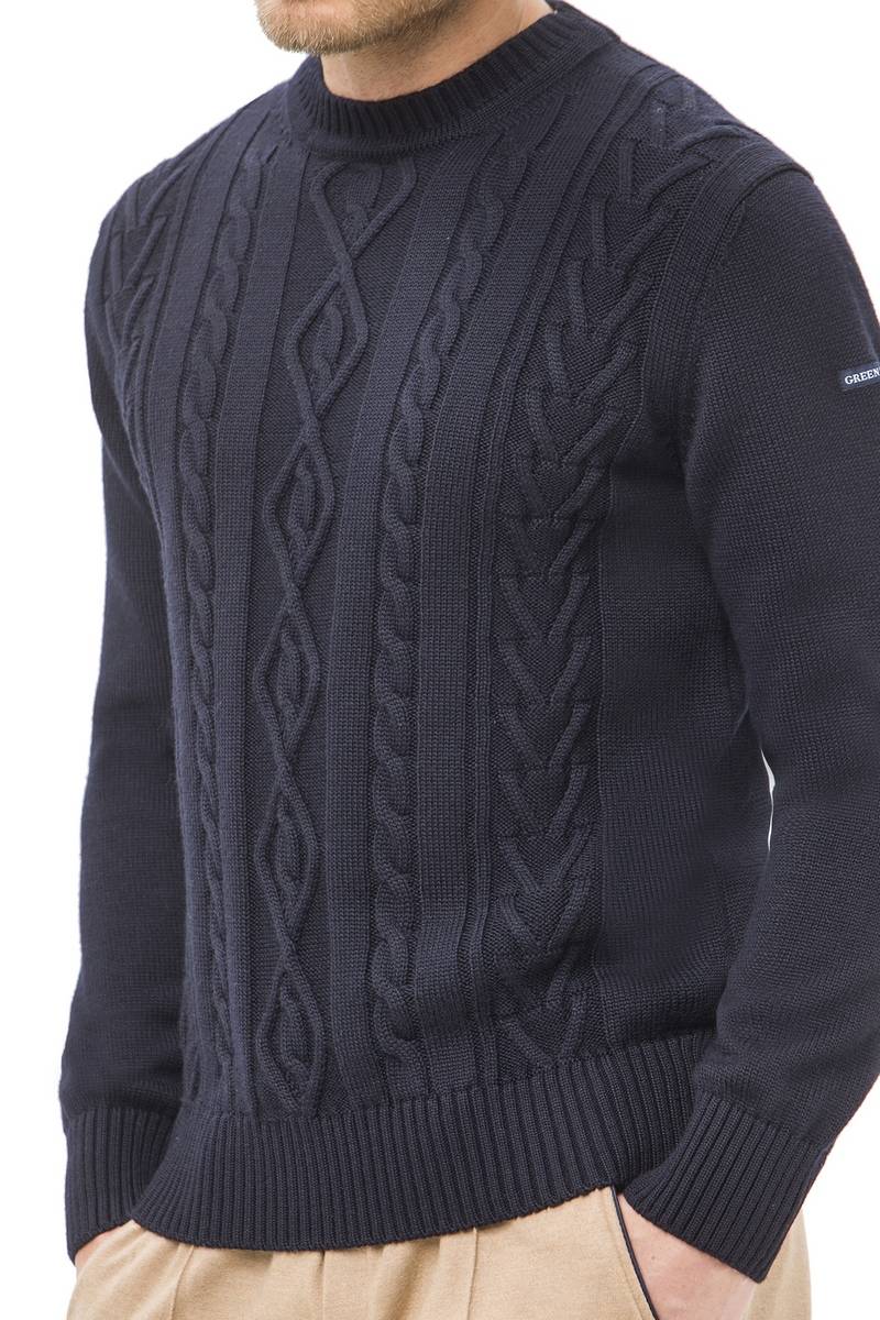 Green Coast Maglione girocollo blu a trecce green coast modern fit Vendita Economica