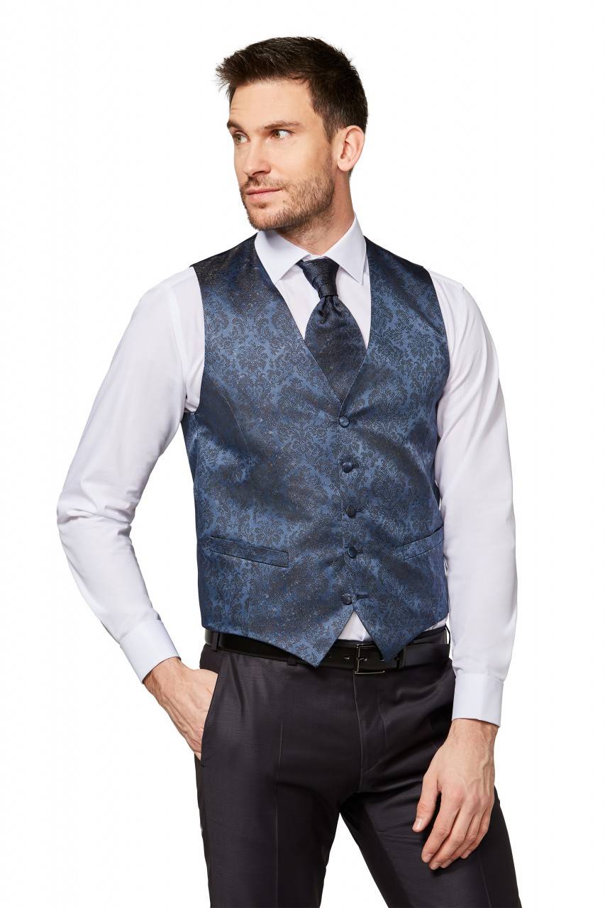 Digel Panciotto gilet blu completo di cravatta e pochette digel cerimonia Nuovo