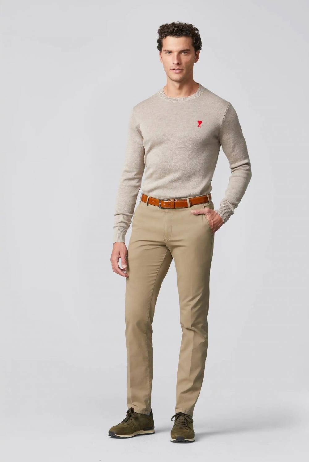 Meyer Pantalone color pietra meyer cotone bio stretch modern fit Promozione