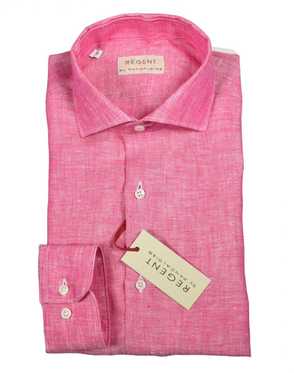 Regent by Pancaldi Camicia pancaldi corallo slim fit in puro lino collo alla francese Pezzi Unici