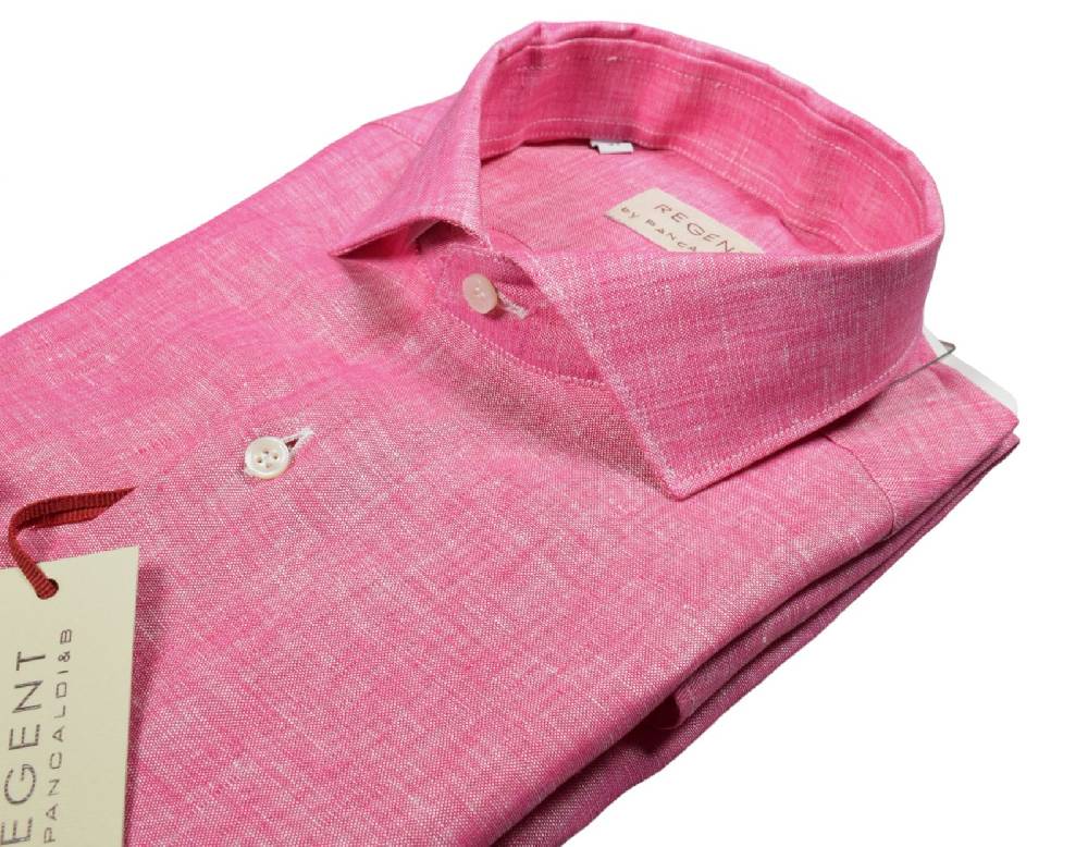 Regent by Pancaldi Camicia pancaldi corallo slim fit in puro lino collo alla francese Pezzi Unici