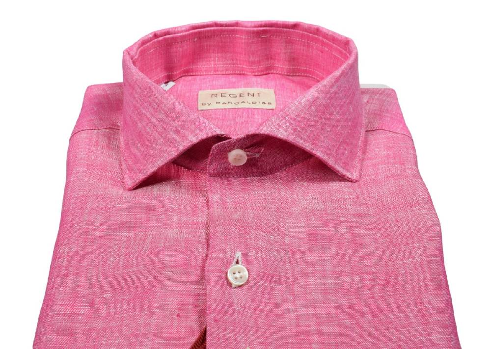 Regent by Pancaldi Camicia pancaldi corallo slim fit in puro lino collo alla francese Pezzi Unici
