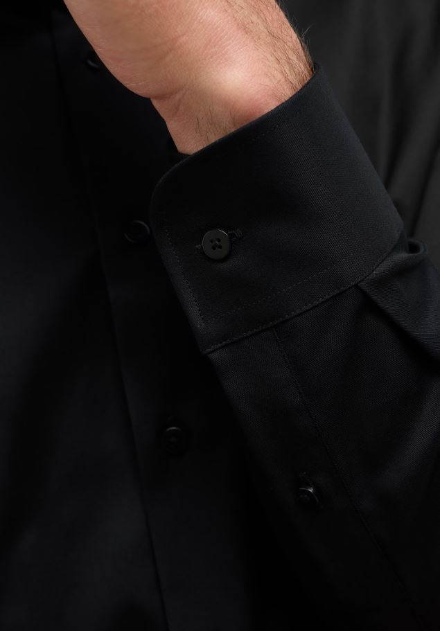 Eterna Camicia nera eterna slim fit collo francese cotone cover Fino Al -60%