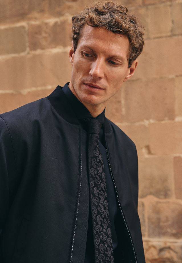 Eterna Camicia nera eterna slim fit collo francese cotone cover Fino Al -60%