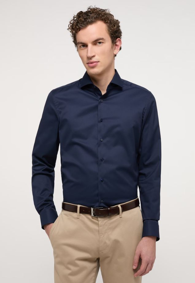 Eterna Camicia blu scuro eterna slim fit collo francese cotone cover Convenienza