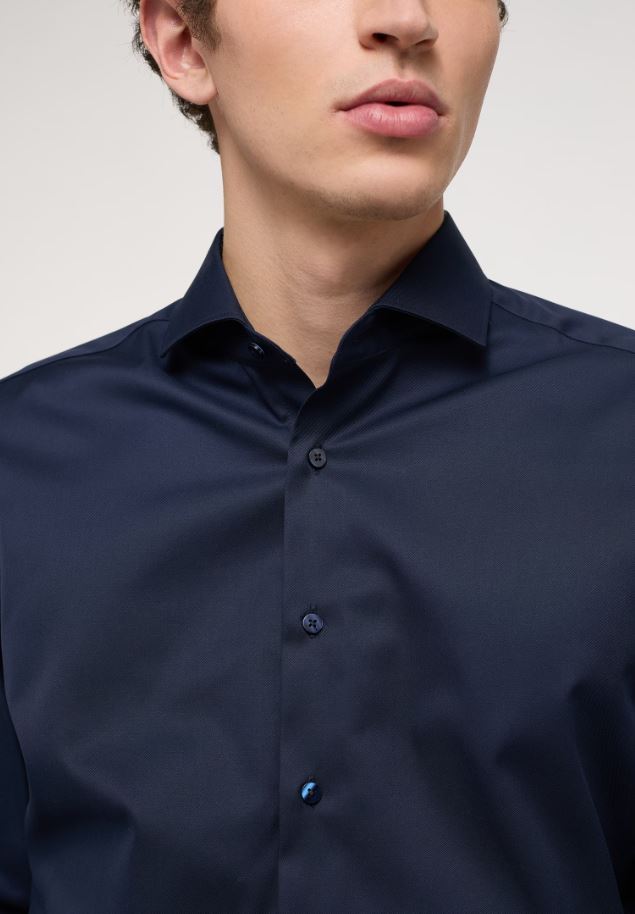 Eterna Camicia blu scuro eterna slim fit collo francese cotone cover Convenienza
