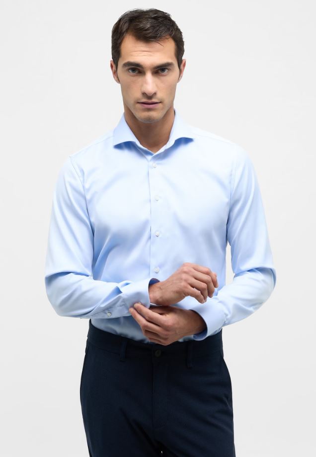 Eterna Camicia celeste eterna slim fit collo francese cotone cover Novità