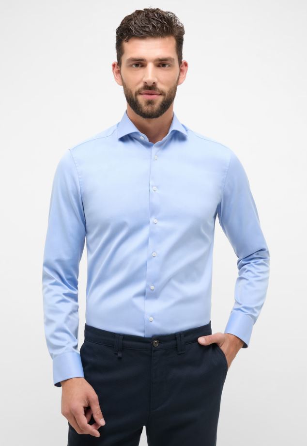 Eterna Camicia azzurra eterna slim fit collo francese cotone cover Sottocosto