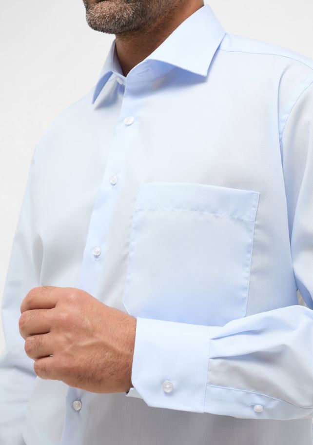 Eterna Camicia celeste eterna comfort fit in popeline no stiro Saldi