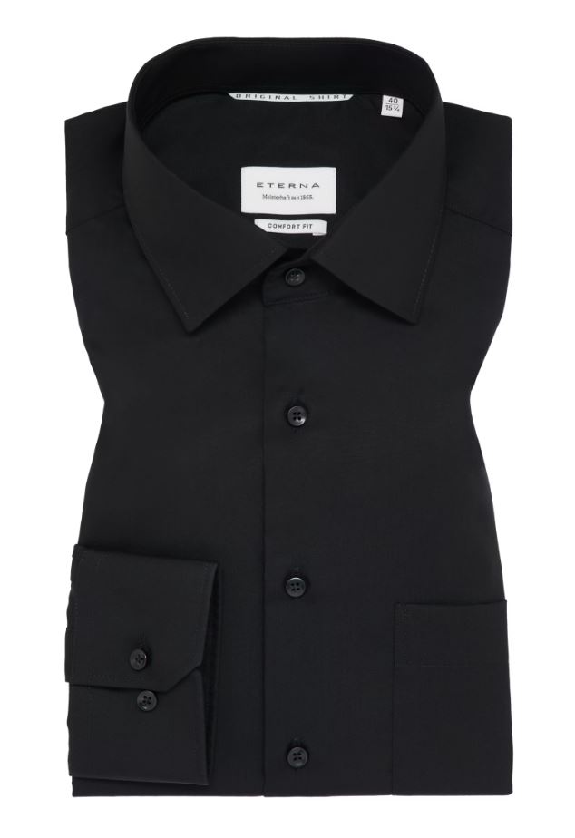 Eterna Camicia nera eterna comfort fit in popeline no stiro Offerte