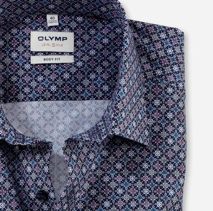 Olymp Camicia olymp slim fit blu cotone stretch stampato Vendite Flash