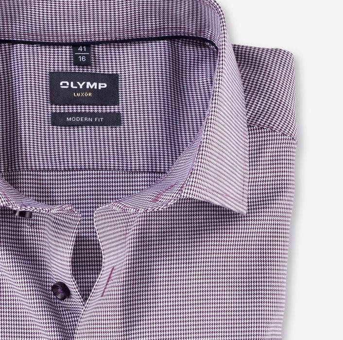 Olymp Camicia olymp a quadrettini prugna modern fit con taschino In Saldo