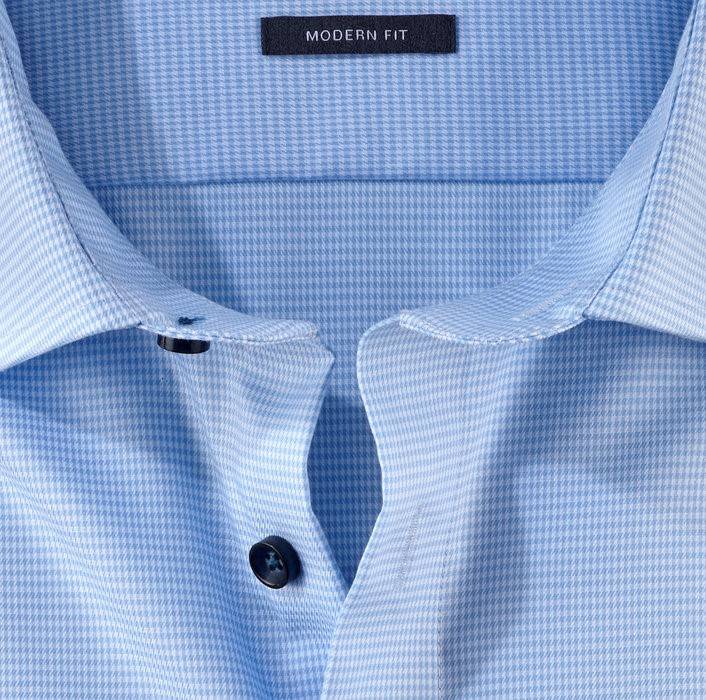 Olymp Camicia olymp a quadrettini celeste modern fit con taschino Moda