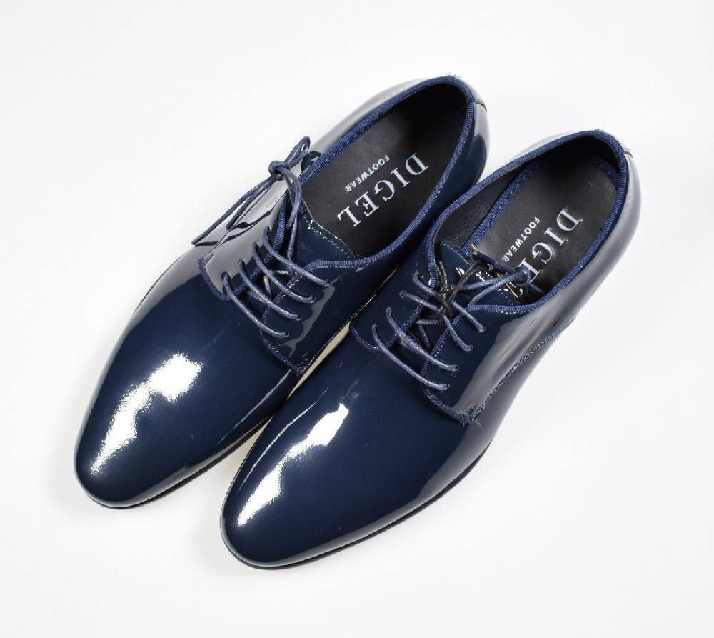 Digel Scarpa elegante da cerimonia blu digel in vera pelle verniciata In Vendita