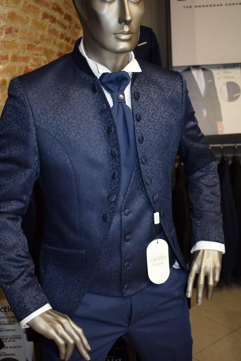 Musani Milano Cerimonia Abito musani blu damascato slim fit Hotsell