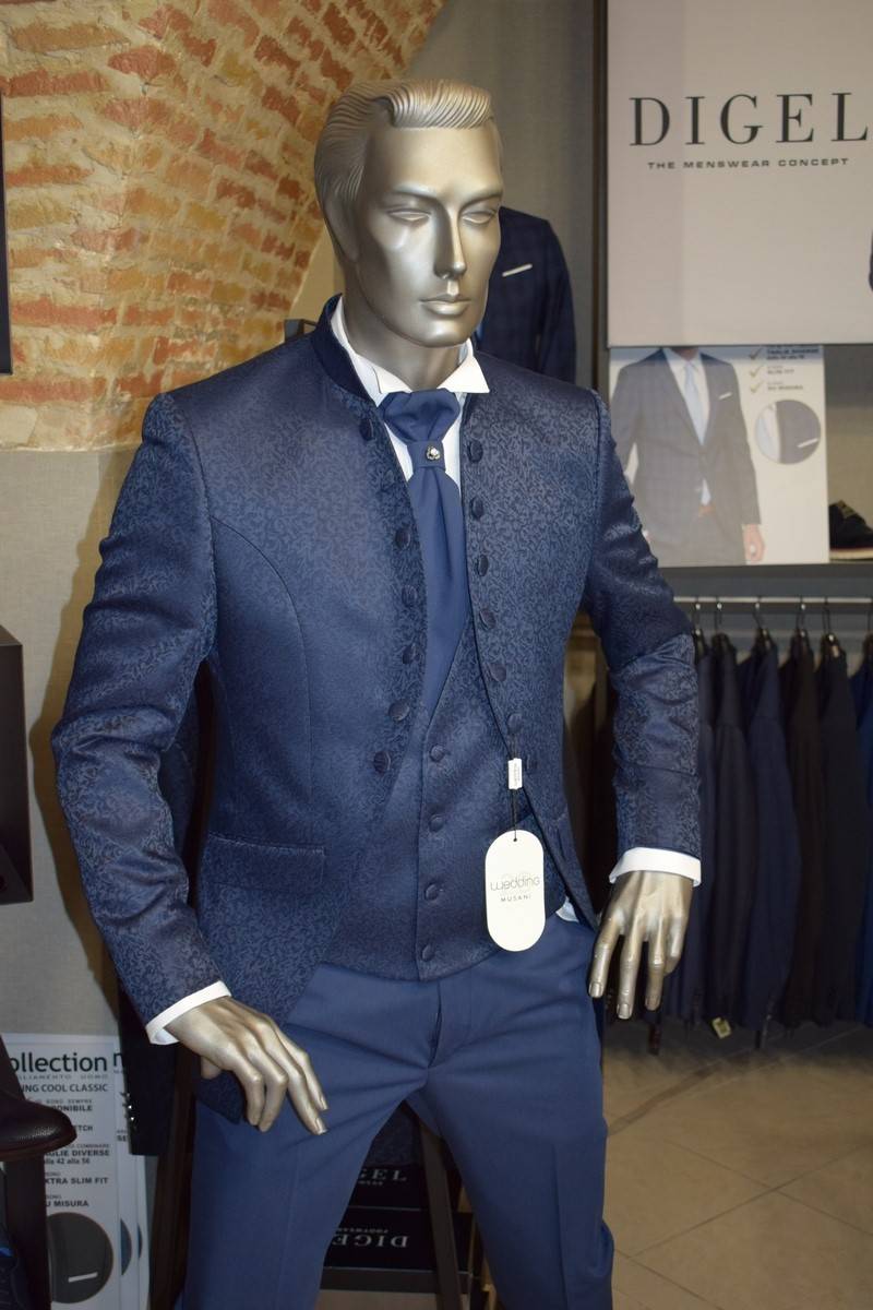 Musani Milano Cerimonia Abito musani blu damascato slim fit Hotsell
