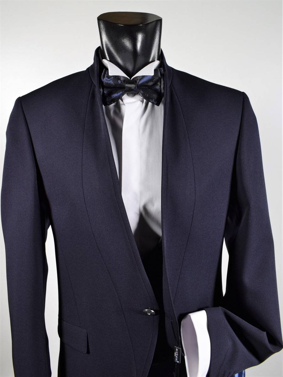 Musani Milano Cerimonia Abito blu musani cerimonia slim fit con panciotto e cravatta Consegna Veloce